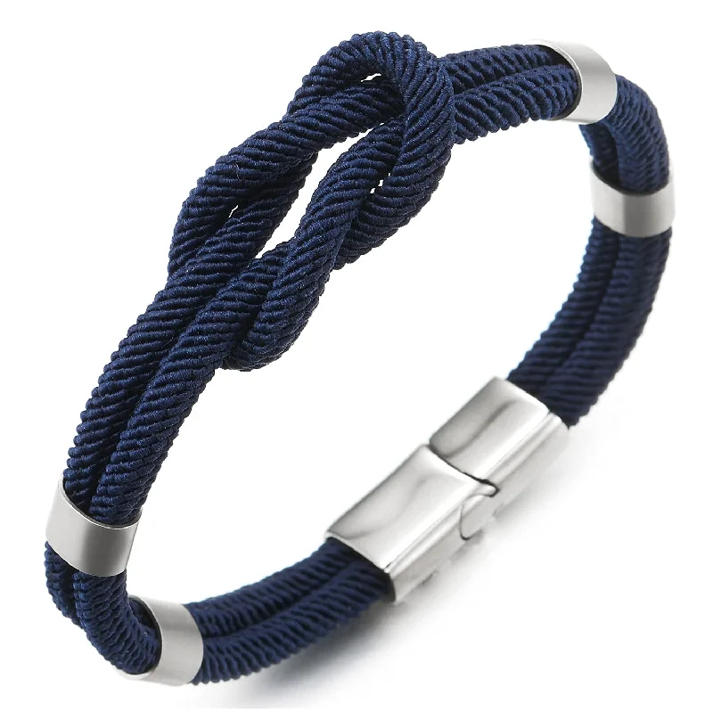 Friendship Nautical Knot Dark Blue Cotton Straps Double-Lap Wristband Bracelet for Men and Women