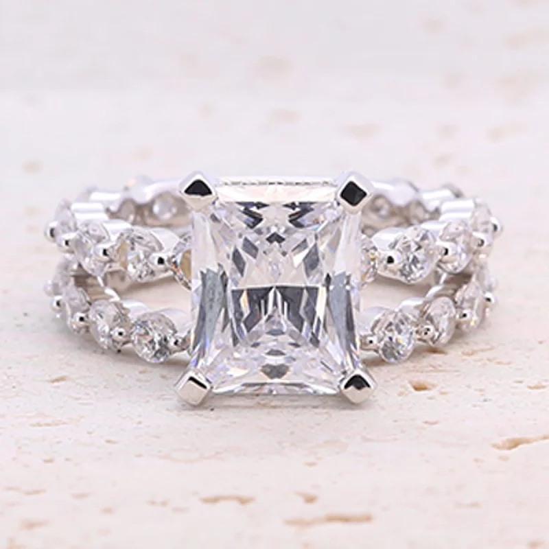 Classic 4.0ct Princess Cut Sterling Silver Engagement Ring Set