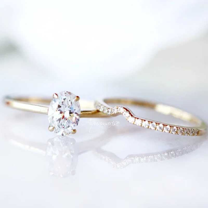 1CT Solitaire Moissanite Engagement Ring Set- 14K Solid Yellow Gold