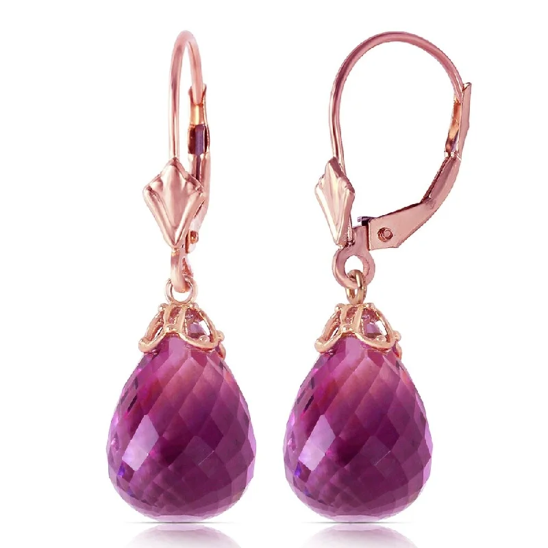 14 CTW 14K Solid Rose Gold Leverback Earrings Briolette Amethyst