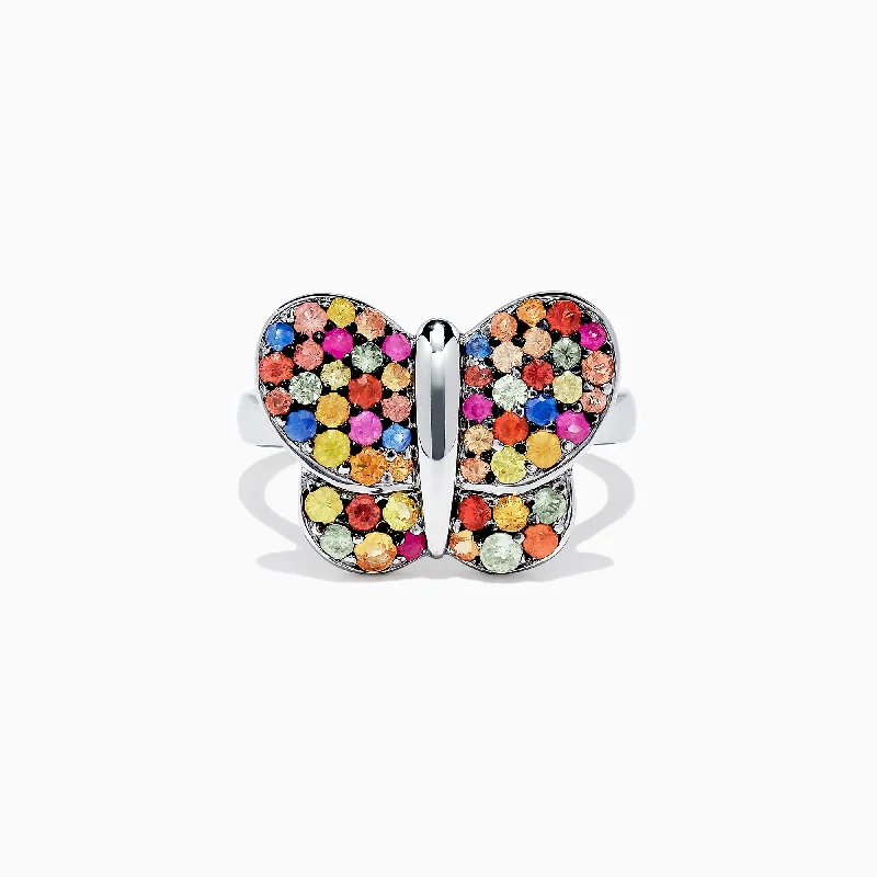 925 Sterling Silver Multi Sapphire Splash Butterfly Ring, 1.29 TCW