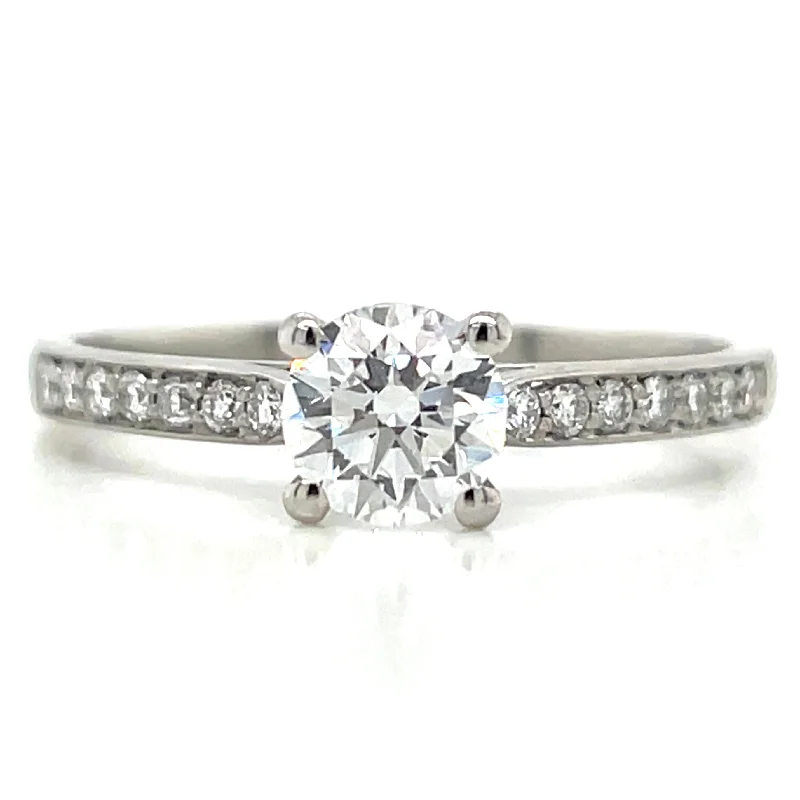 Pia - Platinum 0.73ct Laboratory Grown Round Brilliant Solitaire Engagement Ring With Pavé Set Shoulders