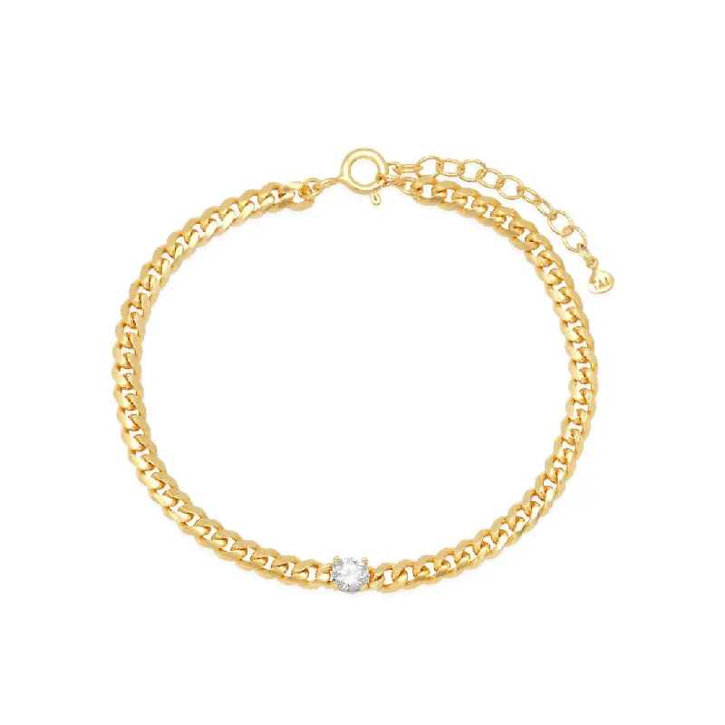 Single CZ Curb Chain Bracelet