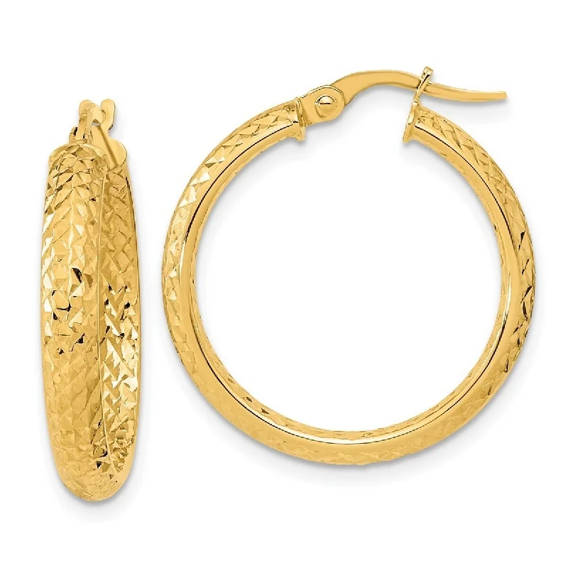 Curata 10k Yellow Gold Polished and Diamond cut Inside And Out Hoop Earrings - 25.79x24.35mm