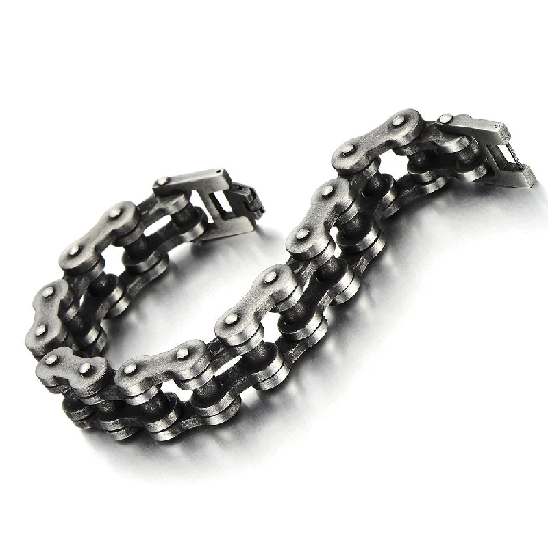 Classic Mens Bike Chain Bracelet Stainless Steel Old Metal Treatment Retro Style