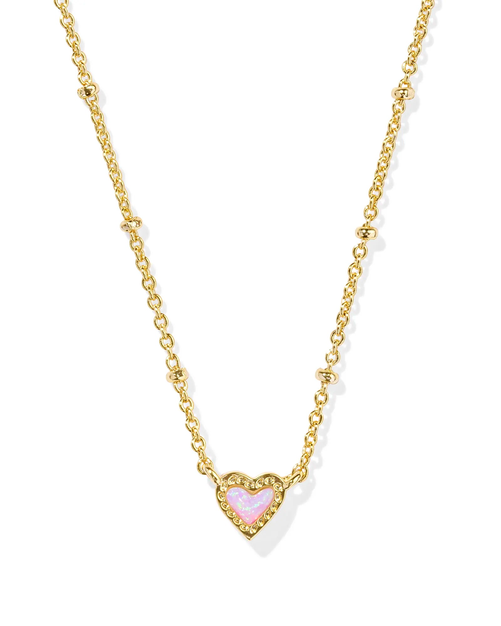 Kendra Scott | Mini Ari Heart Satellite Gold Short Pendant Necklace in Bubblegum Pink Kyocera Opal