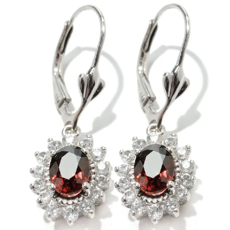 Sterling Silver 1.25-inch Colored and White Zircon Halo Leverback Earrings