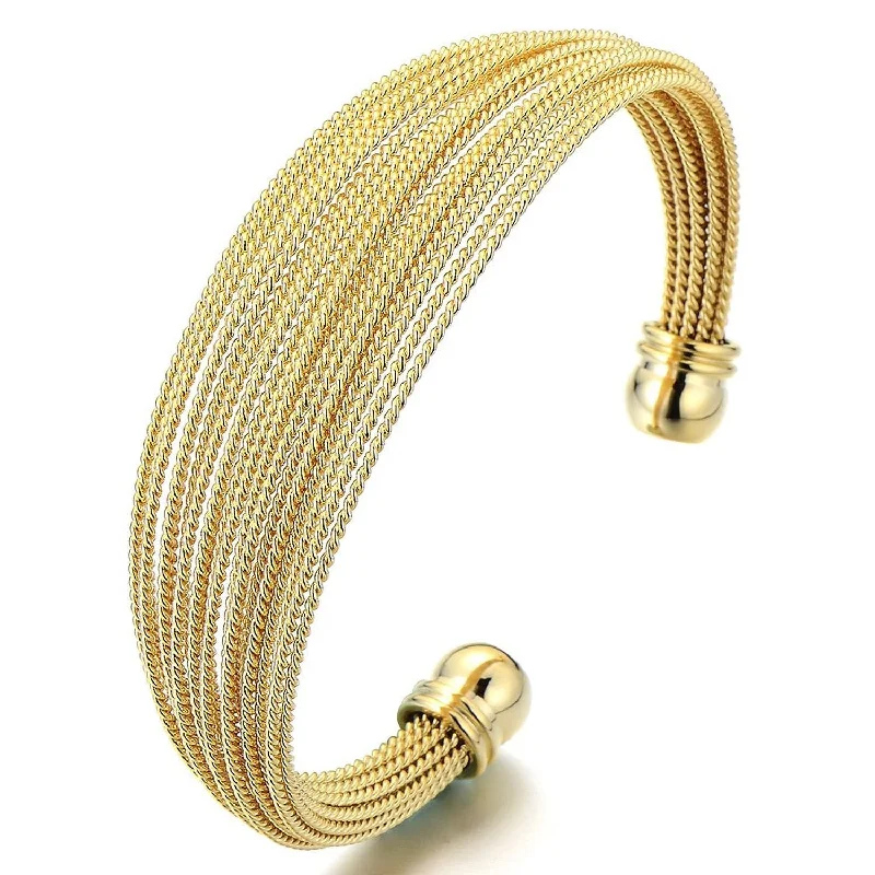 Multi-Strand Women's Stainless Steel Adjustable Cuff Bangle Bracelet