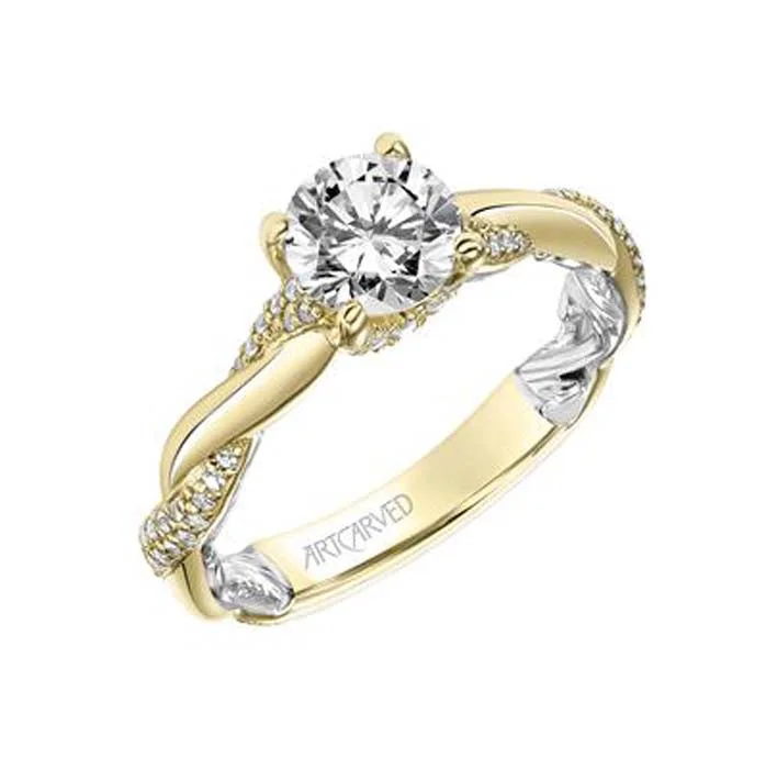 ArtCarved "Starla" Pavé Twist Engagement Ring Semi-Mounting in 14K Yellow and White Gold