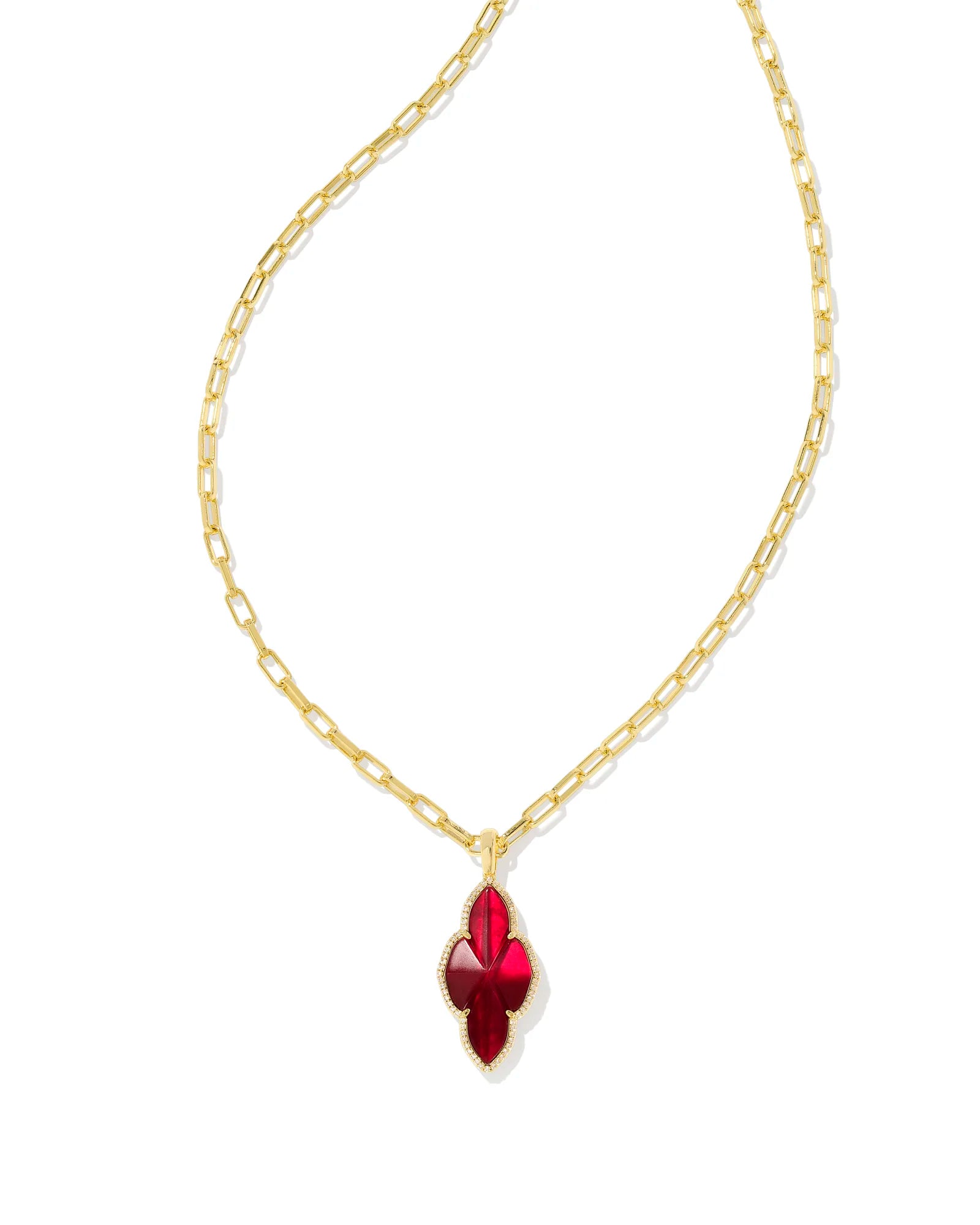 Kendra Scott | Abbie Gold Pave Frame Large Long Pendant Necklace in Cranberry Red Illusion