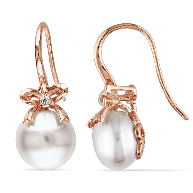 Miadora 10k Pink Gold Cultured Freshwater Pearl and Diamond Accent Earrings (G-H, I1-I2)