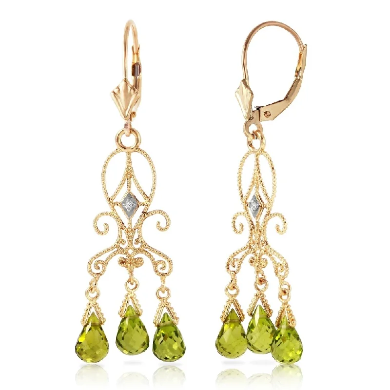 4.51 Carat 14K Solid Gold Chandelier Diamond Earrings Peridot