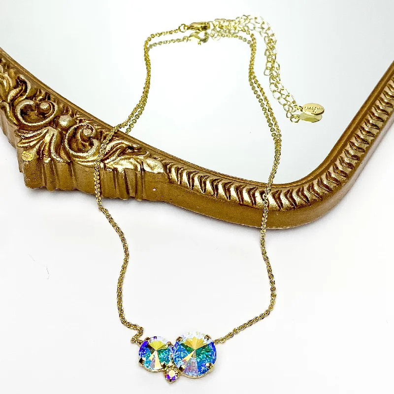 Sorrelli | Nadine Crystal Pendant Necklace in Bright Gold Tone and Aurora Borealis