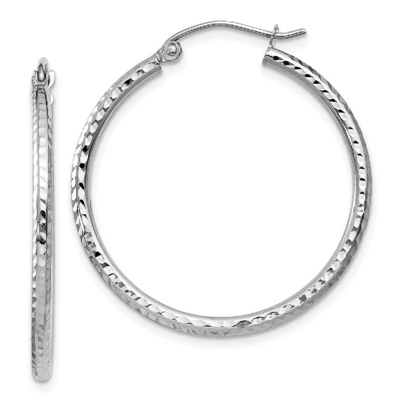 Curata 14k White Gold Sparkle Cut Round Tube Hoop Earrings - 30x30mm