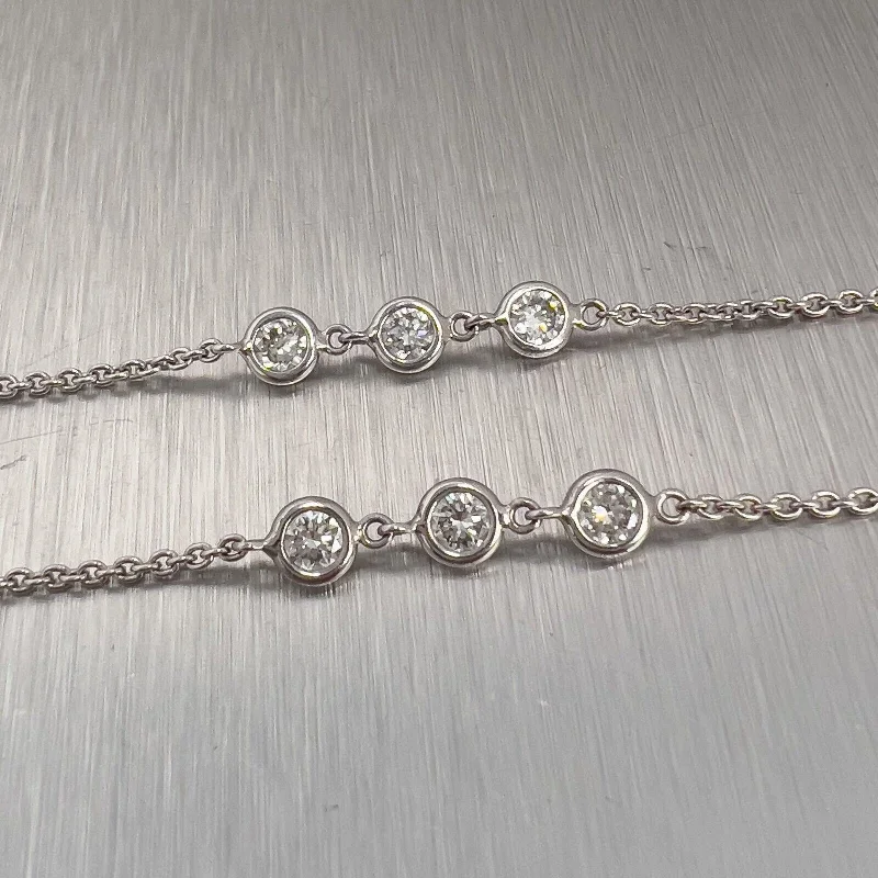 14k White Gold Princess & Round Diamond Station Necklace 3.50ctw 36.5"