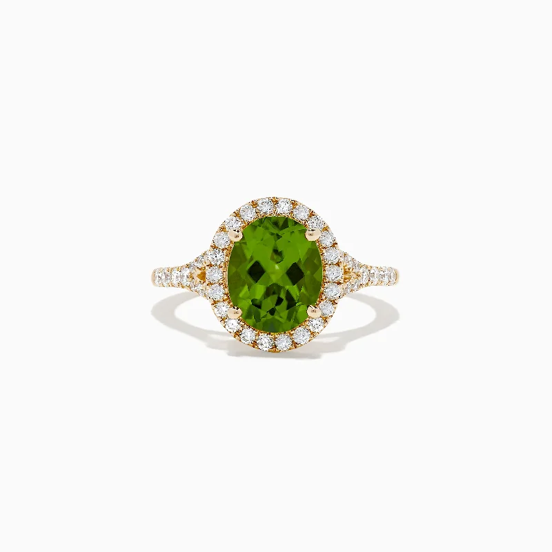 14K Yellow Gold Peridot and Diamond Ring