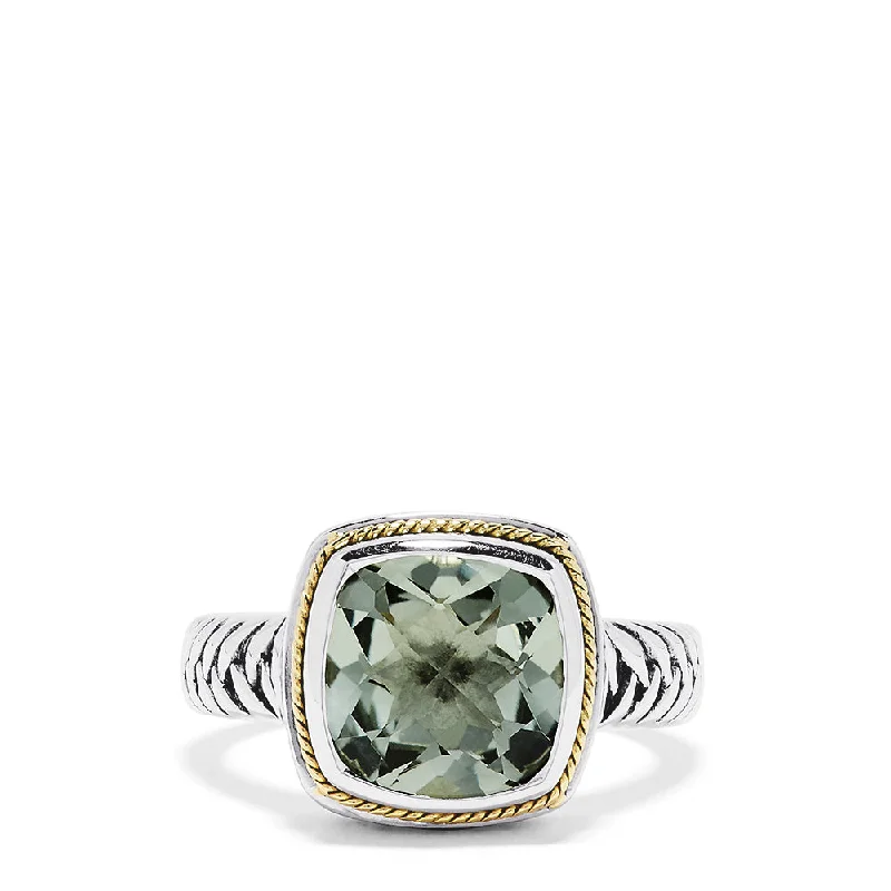 925 Sterling Silver and 18K Yellow Gold Green Amethyst Ring, 3.90 TCW