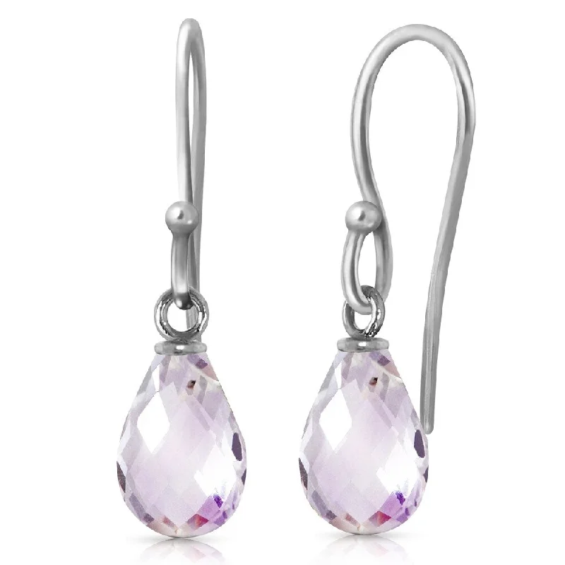 2.7 CTW 14K Solid White Gold Fish Hook Earrings Pink Topaz