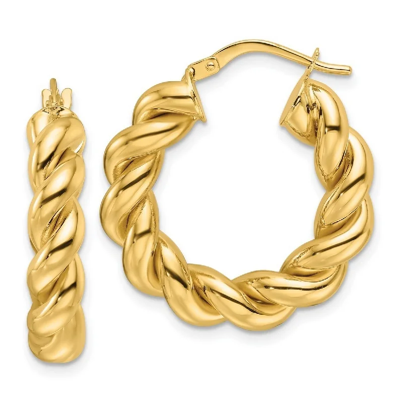 Curata 10k Yellow Gold 24x5.3mm Spiral Twist Round Hoop Earrings