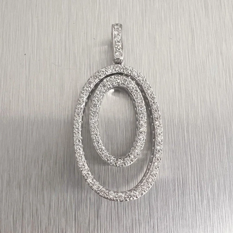 14k White Gold Diamond Dangling Dual Oval Pendant 0.82ctw G SI1 6.5g