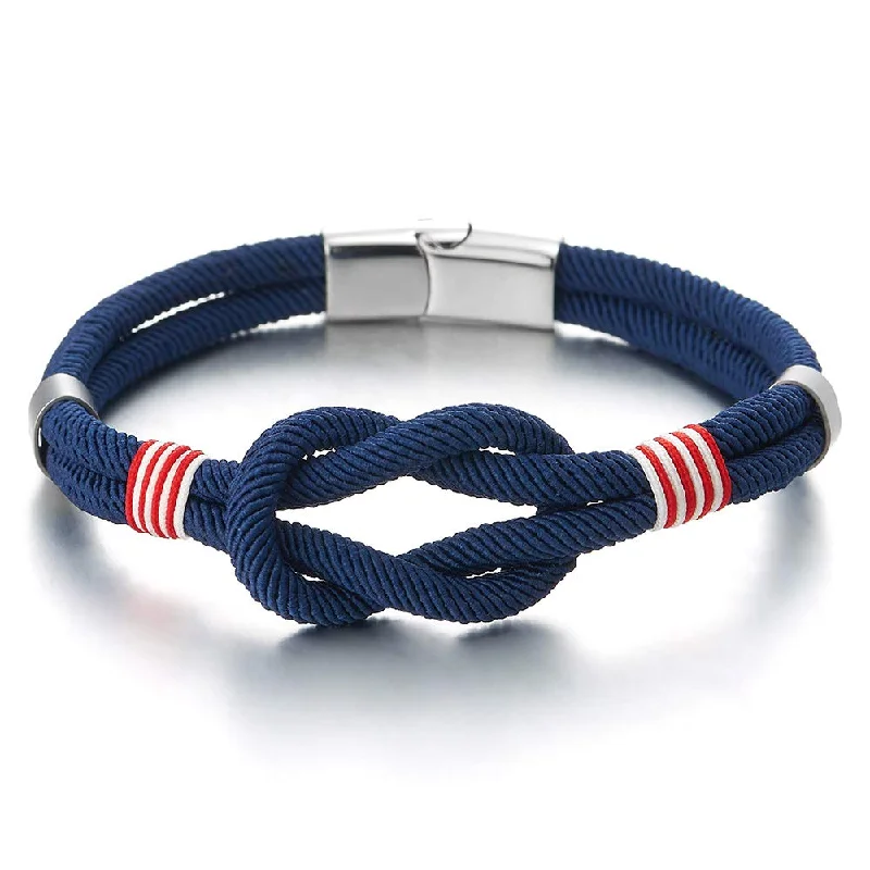 Friendship Nautical Knot Navy Blue Cotton Straps Double-Lap Wristband Bracelet Men Women