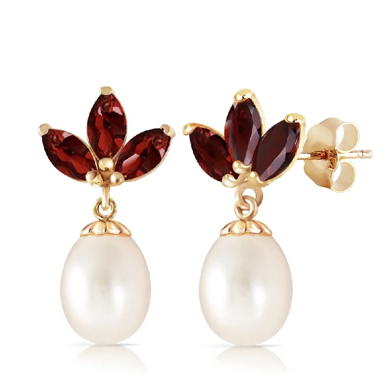 9.5 Carat 14K Solid Gold Dangling Earrings pearl Garnet