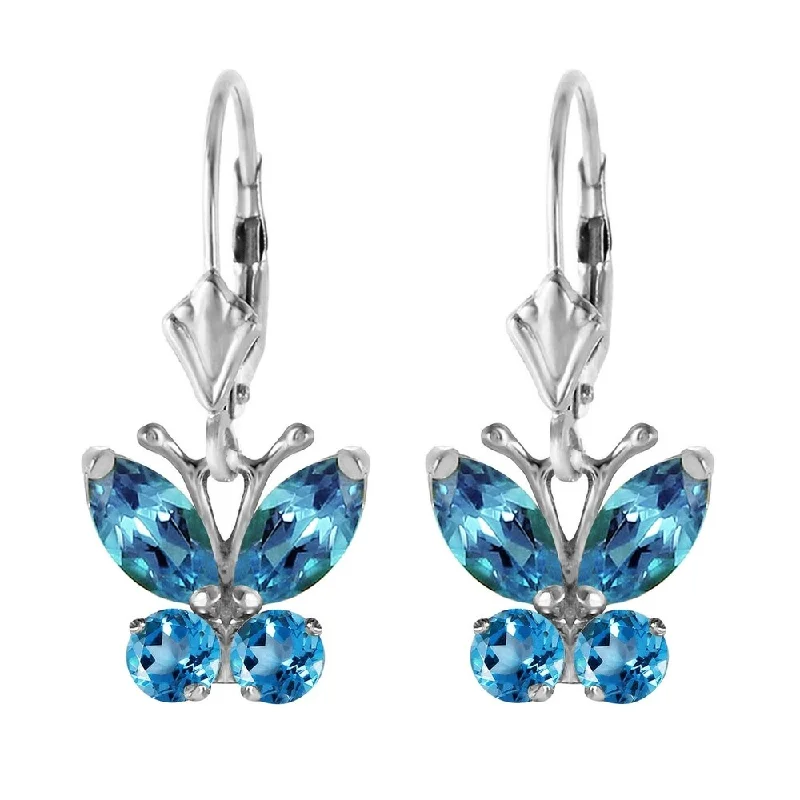 1.24 Carat 14K Solid White Gold Butterfly Earrings Blue Topaz