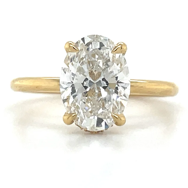 Millie - 18ct Yellow Gold 1.89ct Laboratory Grown Oval Solitaire Engagement Ring with Hidden Halo