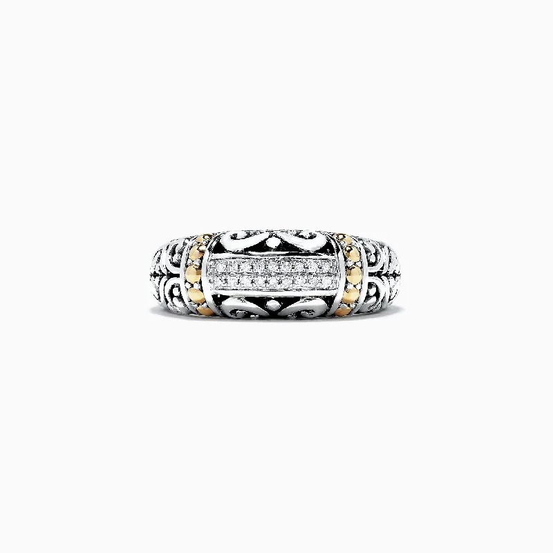 925 Classic Silver & Gold Diamond Ring, .07 TCW