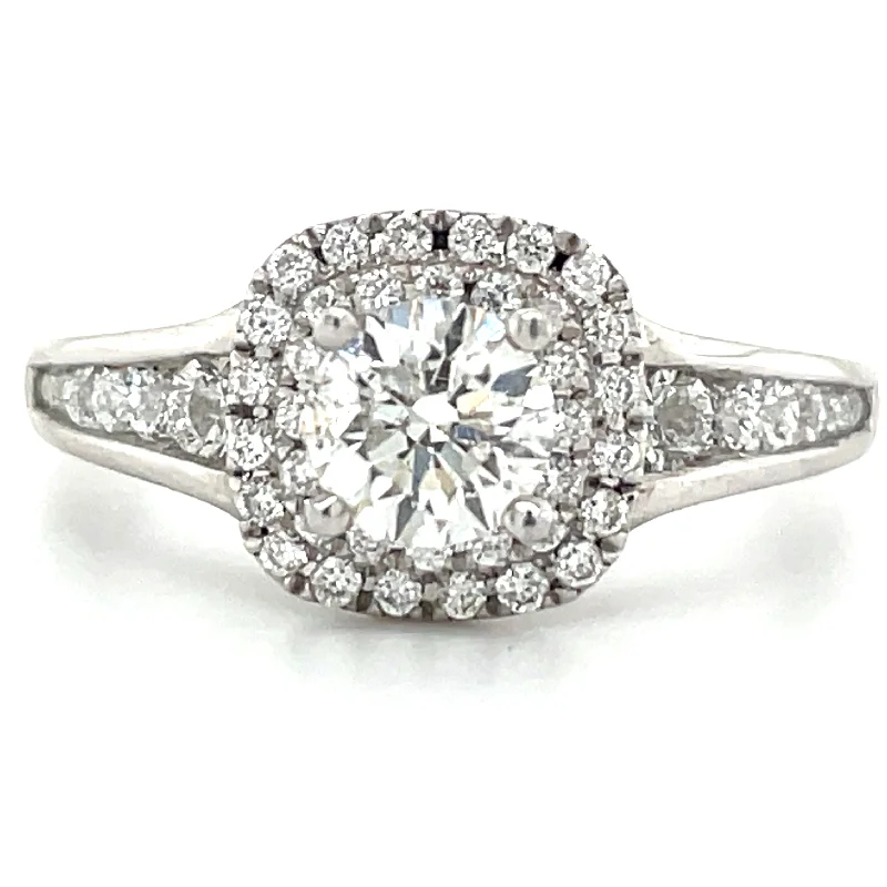 Isla - 18ct White Gold Round Brilliant Cushion Halo & Tapered Side Stones 0.96ct Earth Grown Diamond Engagement Ring