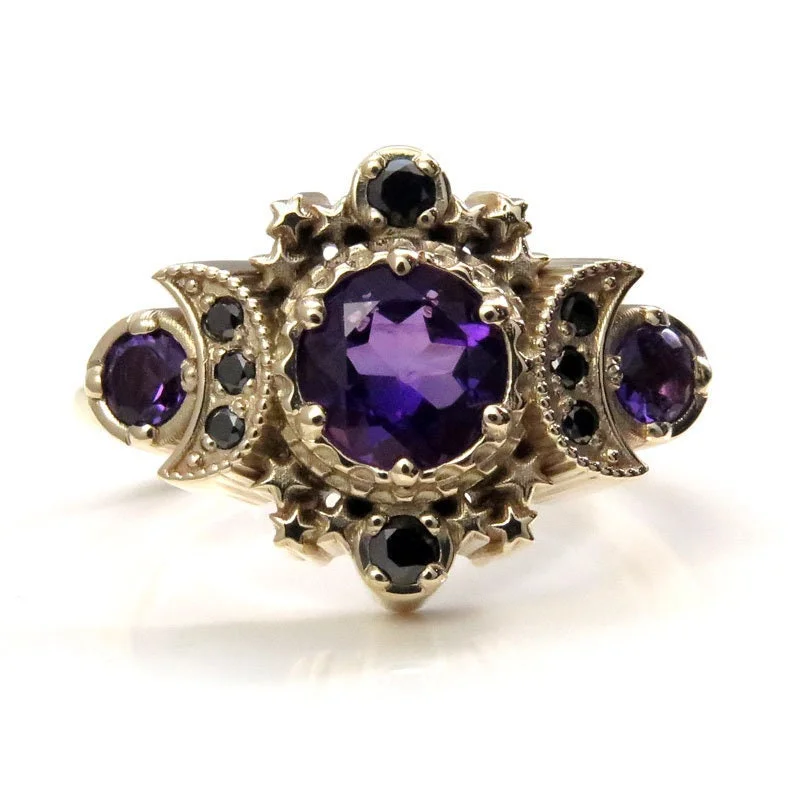 Amethyst and Black Diamond Cosmos Engagement Ring - Gothic Engagement Fine Jewelry