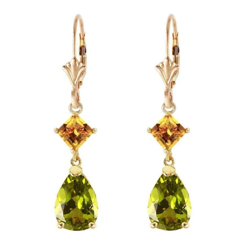 4.5 CTW 14K Solid Gold Leverback Earrings Peridot Citrine